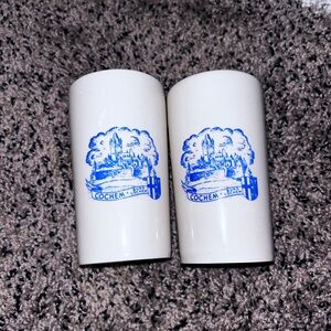 German Burg Cochem "Trink aus Stein den edlen Wein" Ceramic Cup Mug Glass Pair